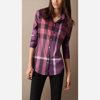 purple check cotton shirt for ladies